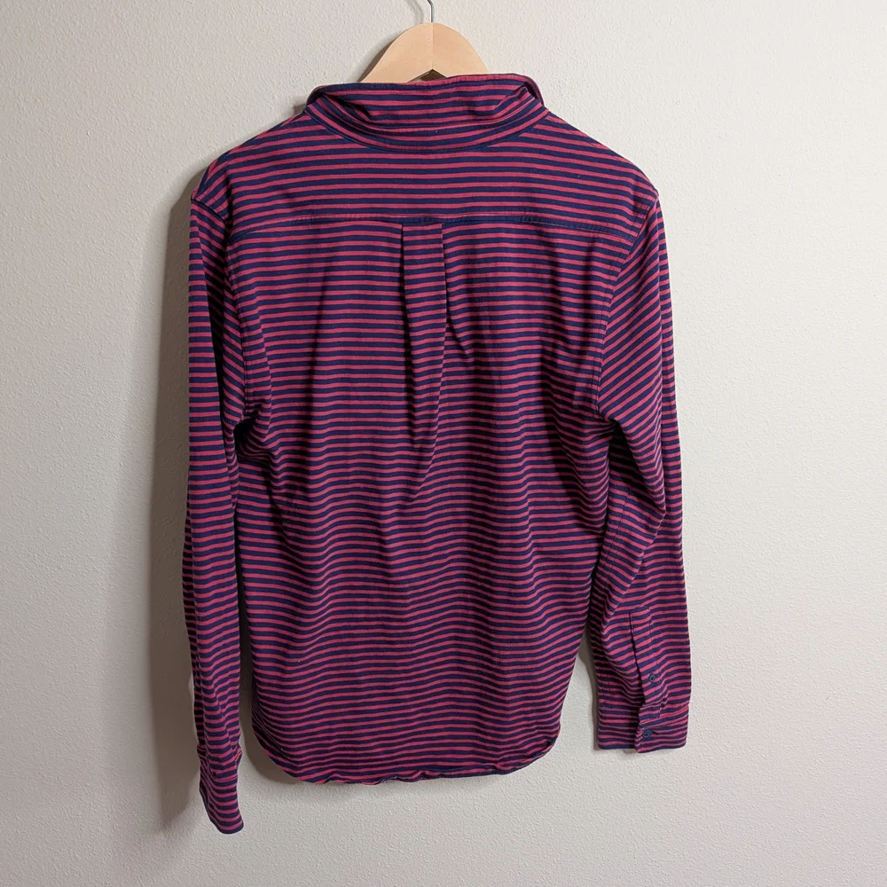 J.Crew Striped Button Up Shirt Mens Medium Red Blue Slub Cotton‎ Long Sleeve